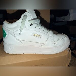 Vintage Havana White High-Top Sneakers with Green Accent